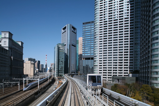 Tokyo, Japan. January 8, 2024. a train crosses an underground railway section in the city center