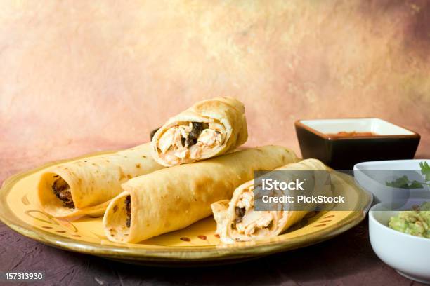 Chicken Flute Stock Photo - Download Image Now - Flauta, Chicken Meat, Cilantro