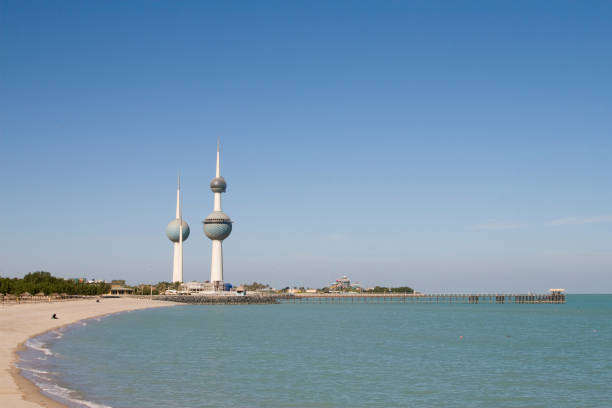 Kuwait Towers, A Kuwaiti national landmark. The highest tower has a viewing sphere for observation and a restaurant. The other tower serves as a water tower. Now it is fully restored again after the destruction by Iraqi invaders several years ago.