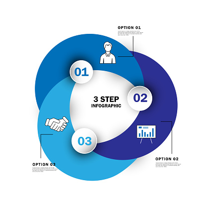 Business presentation, chart, diagram, graph. 3 parts, options, steps or processes. Infographic design template