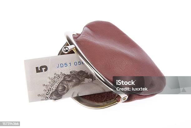 Leather Purse With 5 Pounds Note Stock Photo - Download Image Now - British Currency, Change Purse, Currency