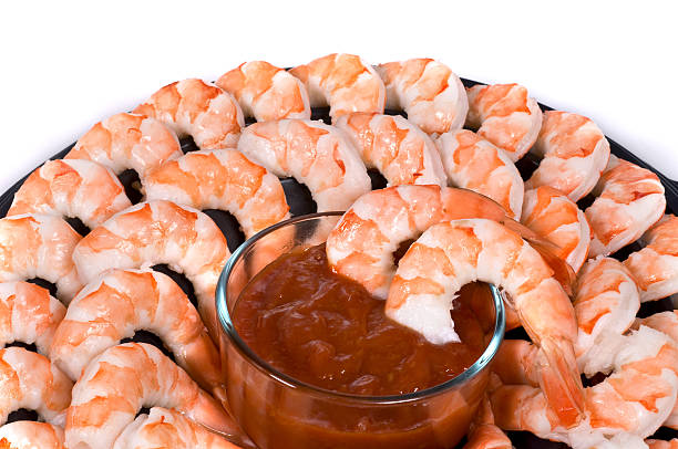 Shrimp cocktail tray close up full tray of shrimps shrimp cocktail stock pictures, royalty-free photos & images