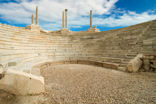View into part of Lithica with maze made out of cut stone historic monument in Spain