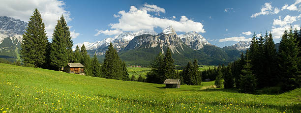 panorama di lermoos - zugspitze mountain mountain summer european alps foto e immagini stock