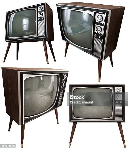 Retro De Televisão - Fotografias de stock e mais imagens de Televisor - Televisor, 1980-1989, Fundo Branco