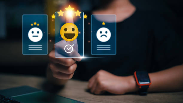 istock Customer service and satisfaction, Women giving feedback satisfaction. five stars Positive Review. Client Satisfaction Surveys, good, five stars, best product and service. Excellence guarantee. 1573153835