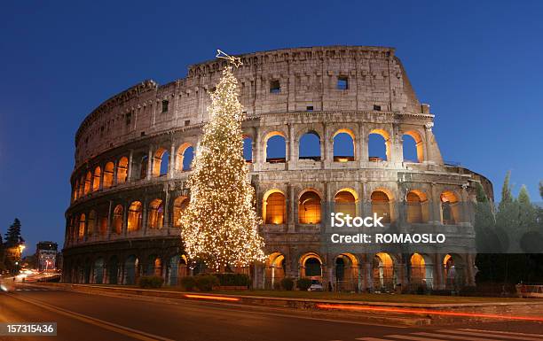 Coliseum And Christmas Tree Rome Italy Stock Photo - Download Image Now - Christmas, Rome - Italy, Coliseum - Rome