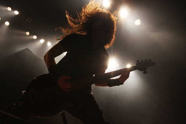 Action guitarist silhouette  hair band stock pictures, royalty-free photos & images