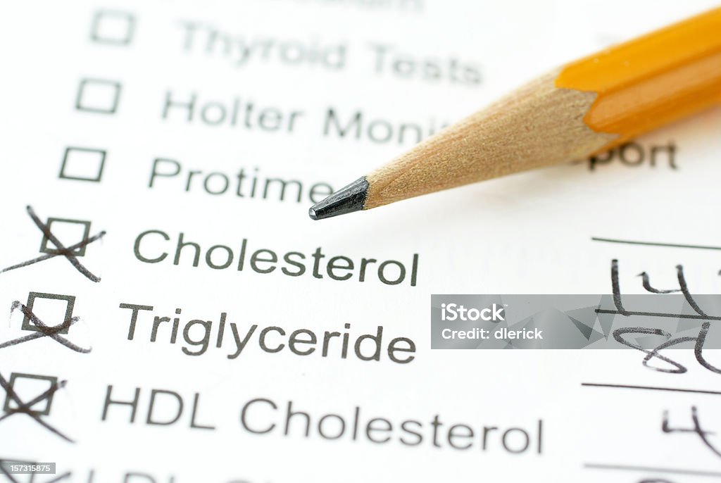 Laborbericht für Cholesterin mit Bleistift - Lizenzfrei Cholesterin Stock-Foto