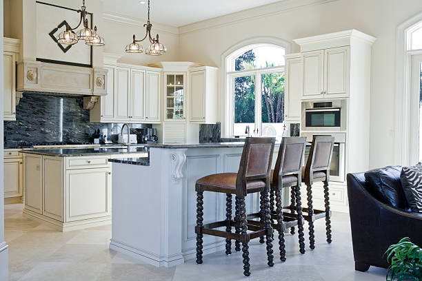 istock Beautiful Custom Kitchen with Breakfast Bar in Estate Home 157316087