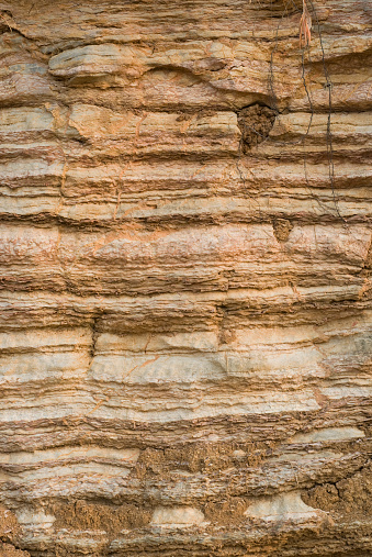 Close up of horizontal layers of rock strata.