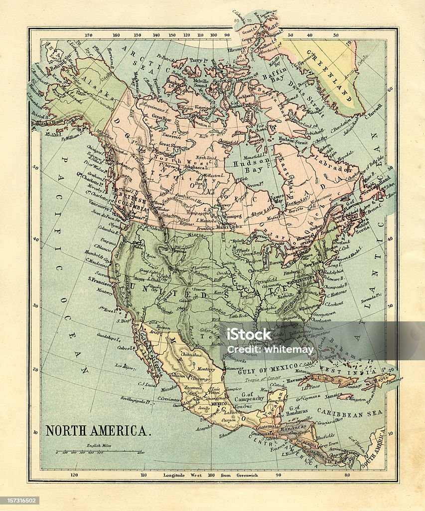 Mid-Victorian map of North America  Map Stock Photo