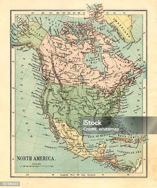 Midvictorian Map Of North America Stock Photo - Download Image Now - Map, USA, Canada