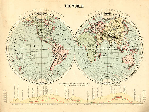 mid-viktorianischen world karte - map world map globe old stock-fotos und bilder
