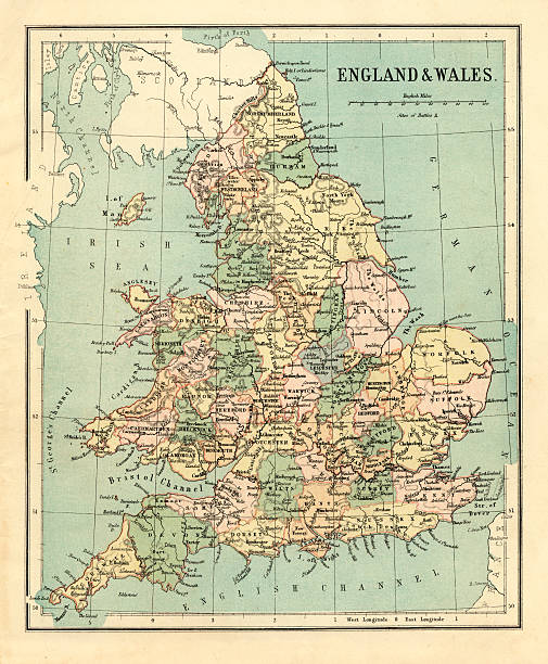 mid -ビクトリア朝のイギリスの地図とウェルシュ郡 - retrospect ストックフォトと画像