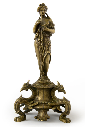Small bronze antique statuette, family souvenir, representing the Greek goddess Aphrodite. She is a Roman goddess, too, named Venus. 