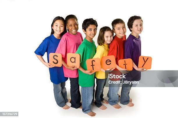 Glowing Neon Safety Sign Stock Photo - Download Image Now - Safety, Education, Child