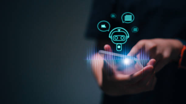 istock Women using technology smart robot AI, enter command prompt, contact for business information analysis, and futuristic technology transformation. A.I. Chat concept AI, Artificial Intelligence. 1573168516