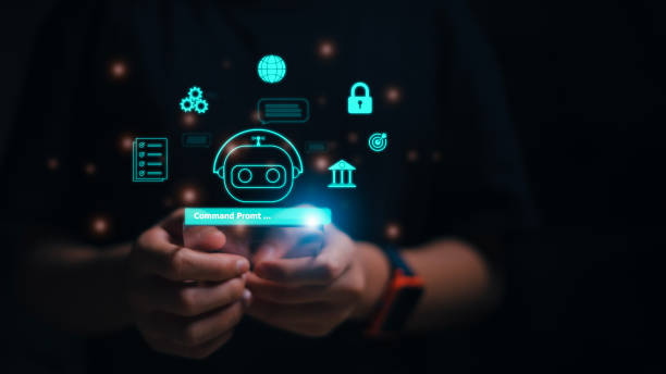 istock Women using technology smart robot AI, enter command prompt, contact for business information analysis, and futuristic technology transformation. A.I. Chat concept AI, Artificial Intelligence. 1573168861
