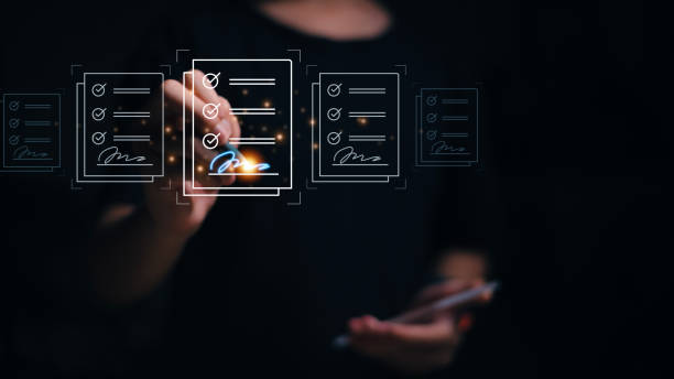 istock Online business contract Electronic signature, e-signing, digital document management, paperless office, signing business contract concept 1573169028