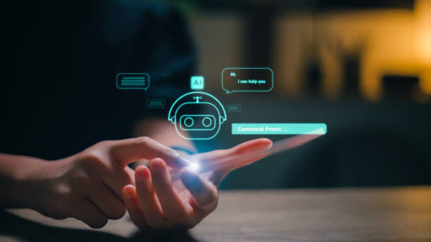 istock Women using technology smart robot AI, enter command prompt, contact for business information analysis, and futuristic technology transformation. A.I. Chat concept AI, Artificial Intelligence. 1573169568