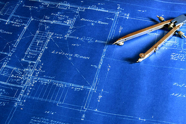 cianotipo con una redacción de los vientos - drawing compass blueprint architecture plan fotografías e imágenes de stock