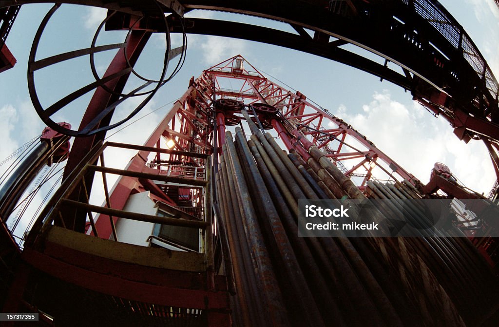 oil rig con visualizzazione fisheye - Foto stock royalty-free di Banchina galleggiante