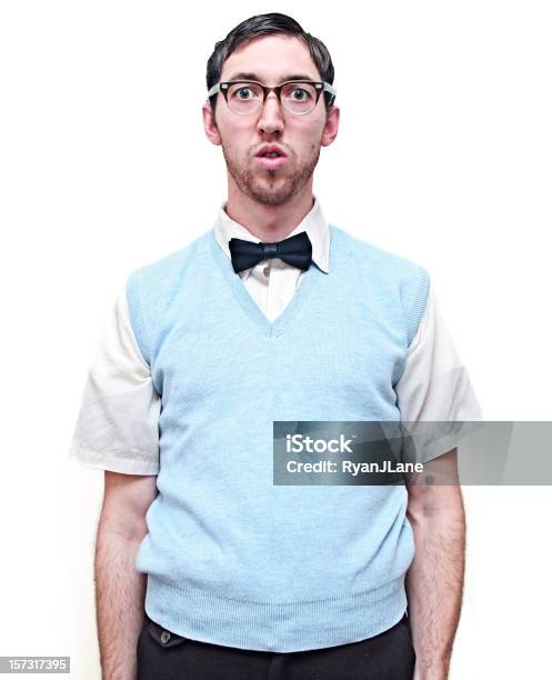 Nerd Joven Aislado En Blanco Foto de stock y más banco de imágenes de Nerdo - Nerdo, Hombres, Pajarita