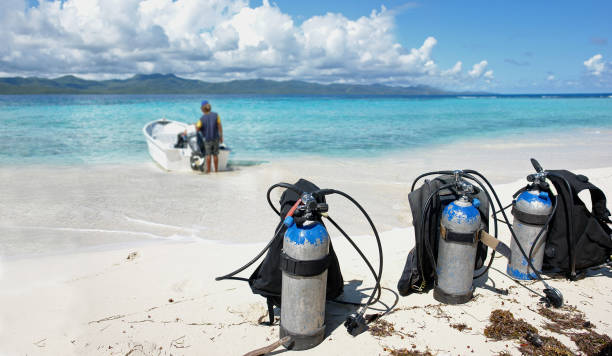 Diving oxygen cylinders carried on the back of the car