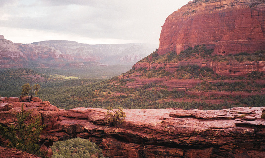 View of Red Rock Formation, The Devil's Bridge from a hiking trail in Sedona Arizona