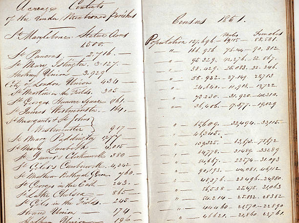 statistiques dans le vieux carnet de londres - roman numeral photos et images de collection