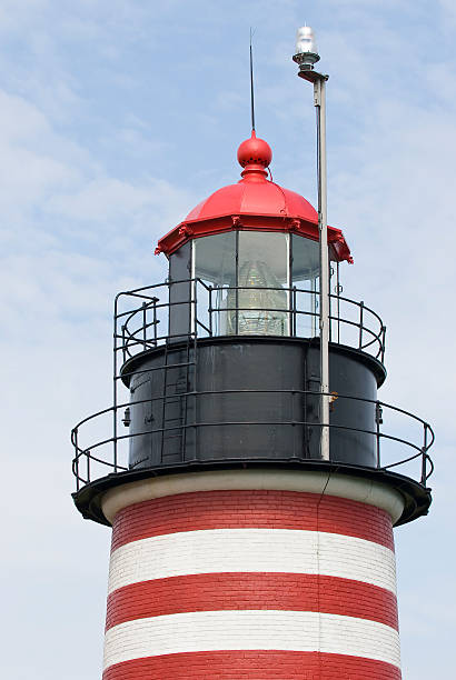 West Quoddy Head Light The candy stripped tower of West Quoddy Head Lighthouse in Lubec, Maine. quoddy head state park stock pictures, royalty-free photos & images