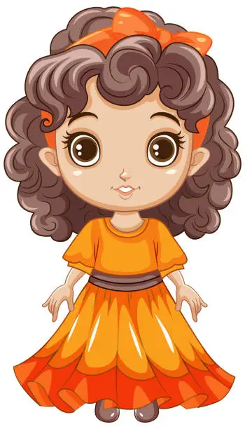 Vector illustration of Cute Girl with Brown Curly Hair