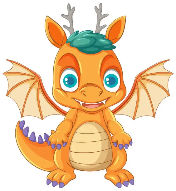 Vector illustration of Happy orange cartoon dragon smiling