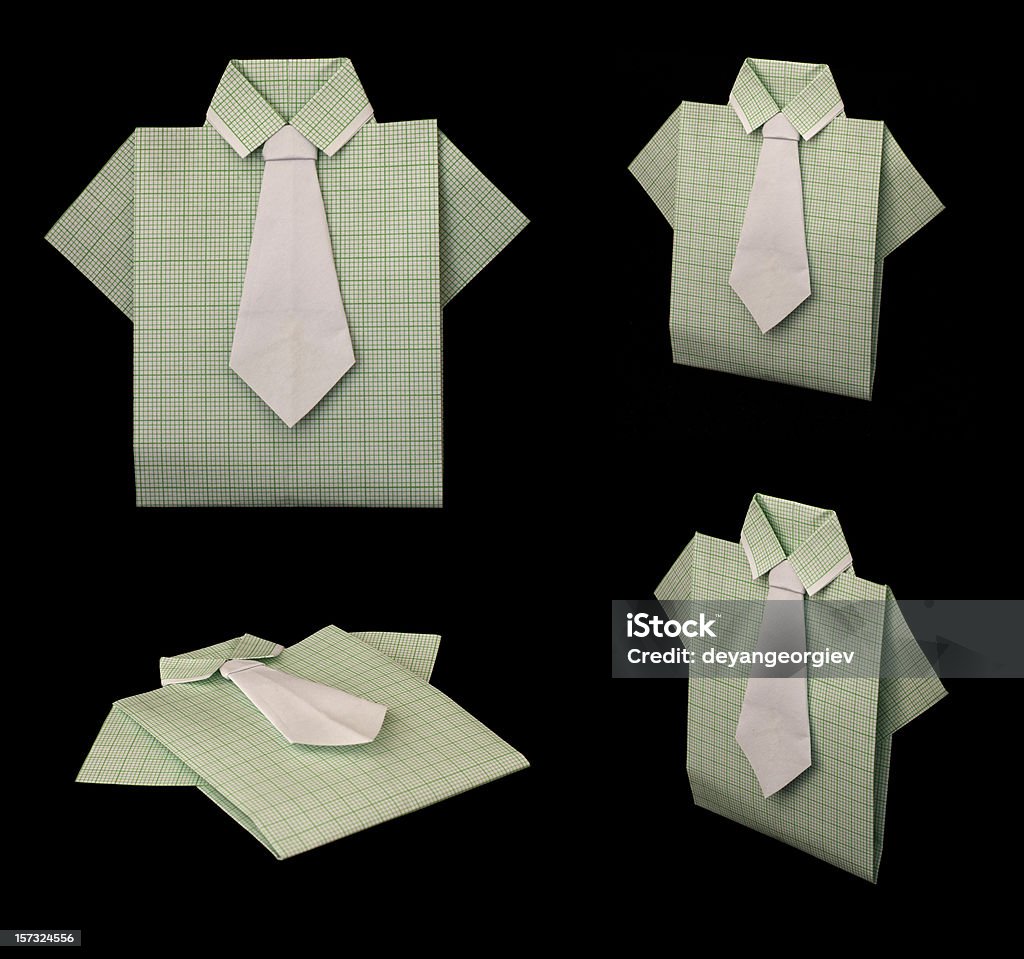 Isolated paper made green plaid shirt. Isolated paper made green plaid shirt.Folded origami style Abstract Stock Photo