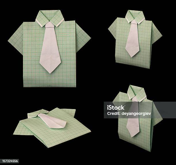 Isolated Paper Made Green Plaid Shirt Stock Photo - Download Image Now - Abstract, Button Down Shirt, Casual Clothing