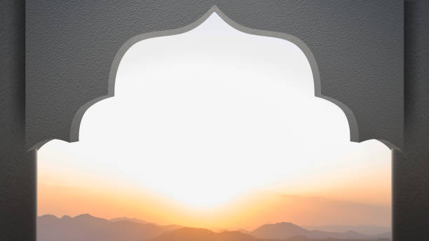 istock Mosque door arch with landscape view 1573254003