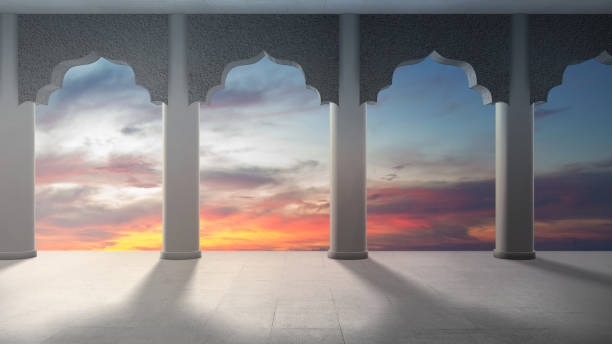 istock Mosque door arch with landscape view 1573255036