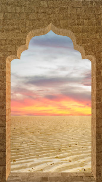 istock Mosque door arch with landscape view 1573255559