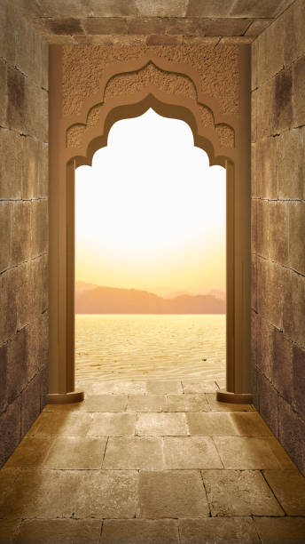 istock Mosque door arch with landscape view 1573255568