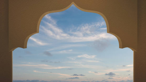 istock Mosque door arch with landscape view 1573256098