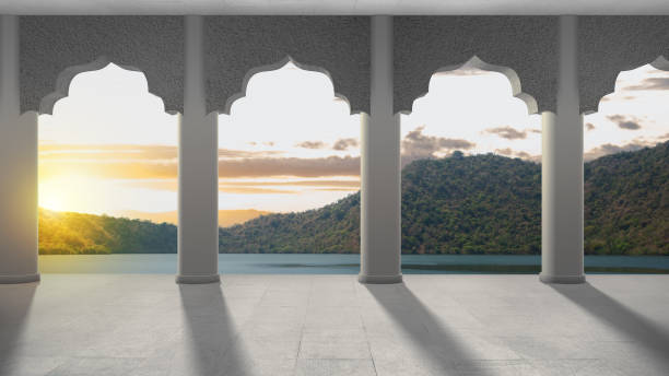 istock Mosque door arch with landscape view 1573256639