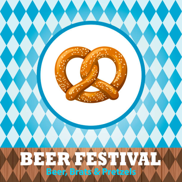 ilustraciones, imágenes clip art, dibujos animados e iconos de stock de pretzels del festival de la cerveza en patrón a cuadros - comida alemana