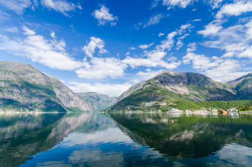 The town of Eidfjord in Hardangfjord, Norway.