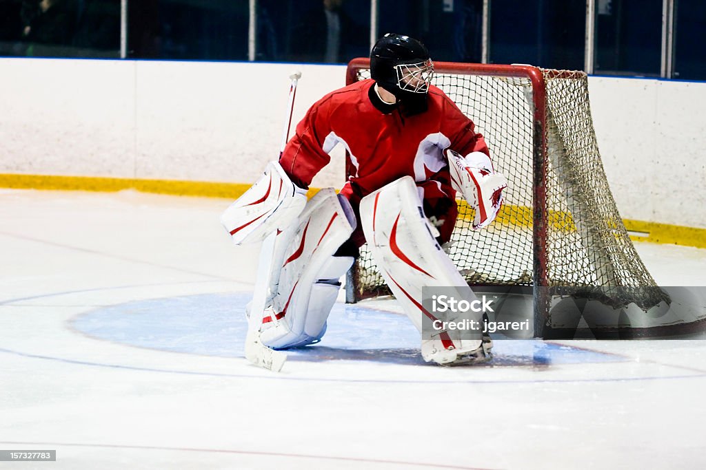 Hockey Goaltender scatto - Foto stock royalty-free di Portiere - Posizione sportiva