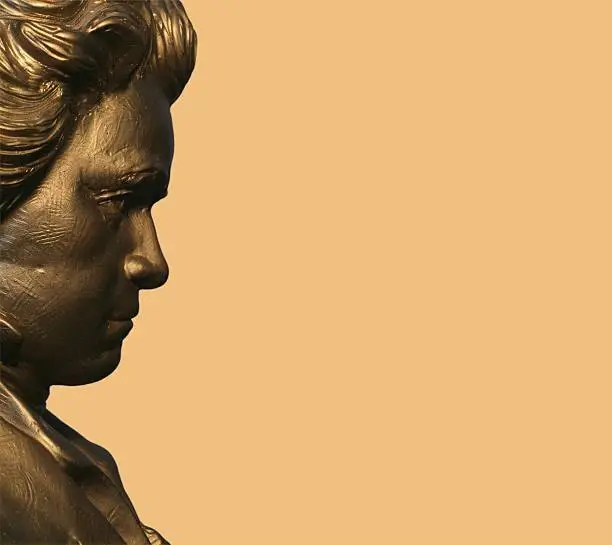 This photo is of a statue of Ludwig Van Beethoven.  The original statue is Photographed by permission from Alfred Publishing Co. Inc. Copyright 1968 Belwin Inc. for Stock Photography Purposes.  More of this statue.