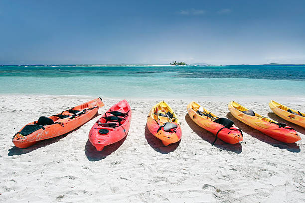 Kayaks on Beach stock photo