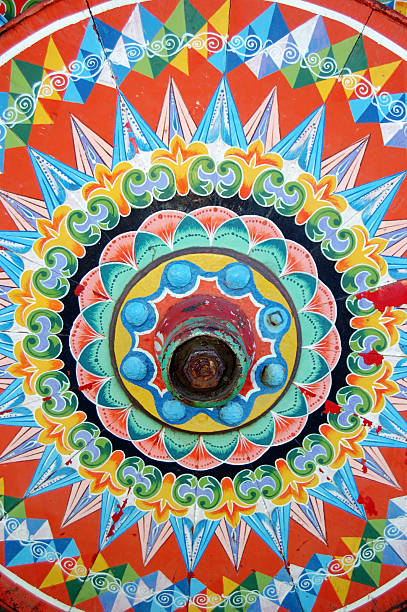 istock Traditional painted ox cart wheel 157328733