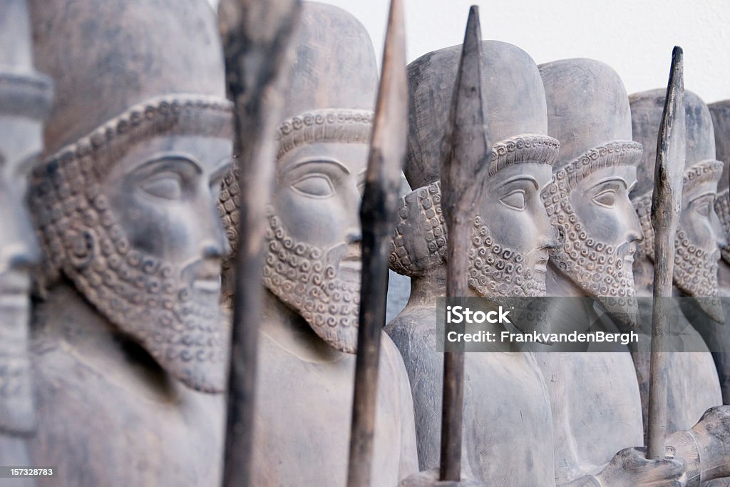 Persian warriors in line Lined up Persian warrior statues in Tehran, Iran. Persian Culture Stock Photo