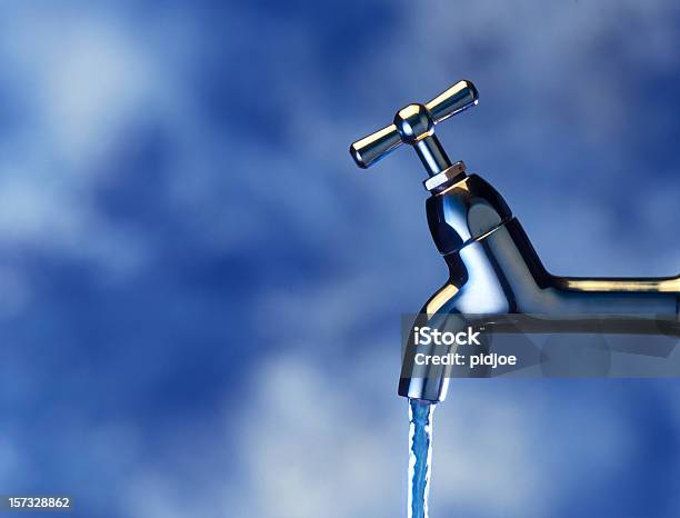 Running Water From Tap Stock Photo - Download Image Now - Faucet, Water, Blue